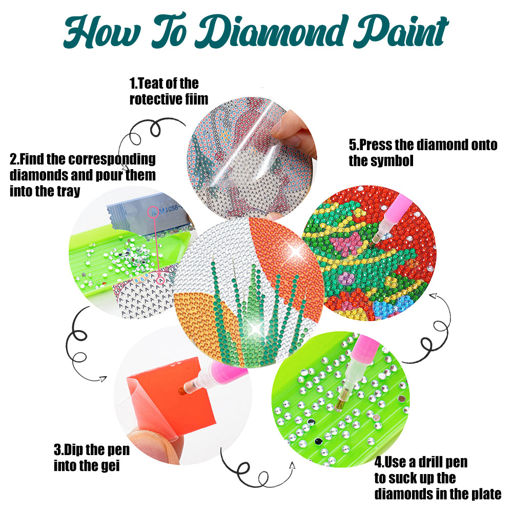  8 PCS Diamond Painting Coasters kit with Holder