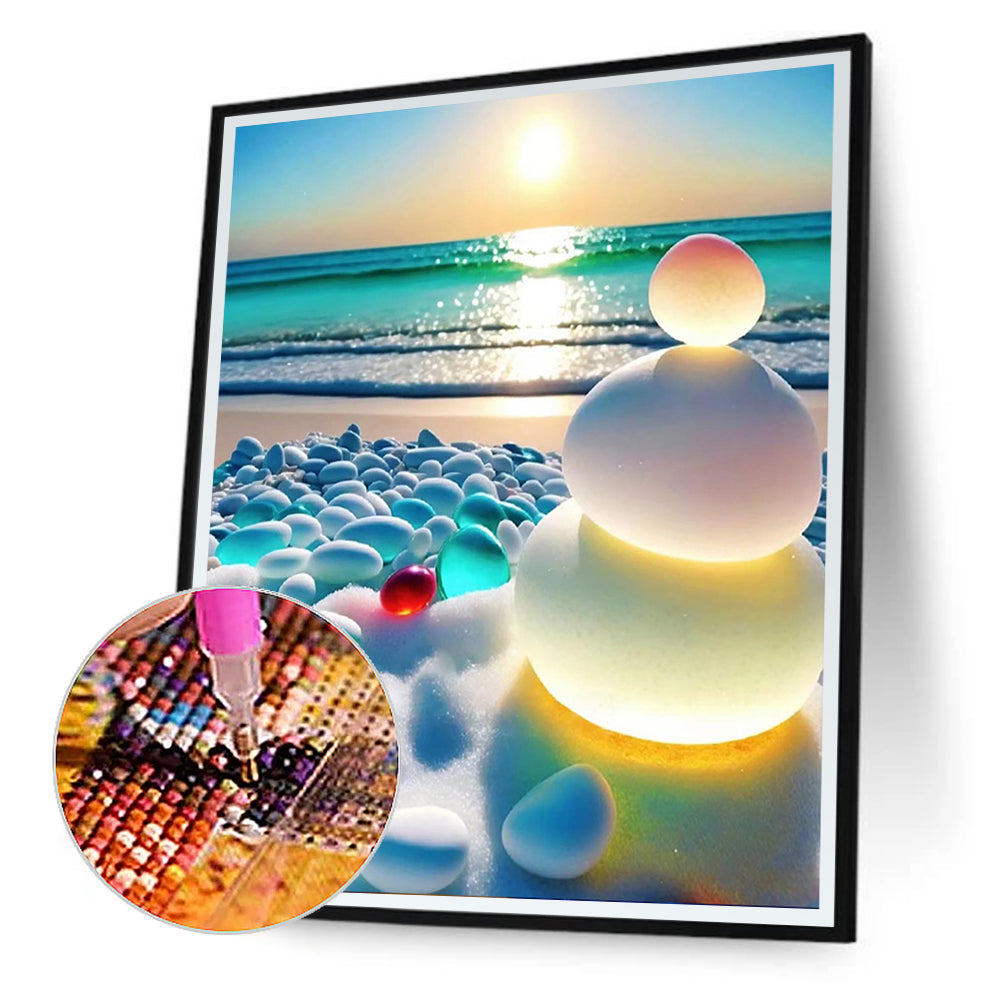Diamond Painting Beach Rainbow Stone 004, Full Image - Painting