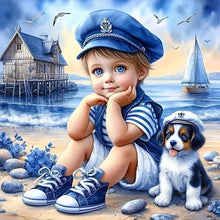 Load image into Gallery viewer, Little Boy And Dog At The Beach 40*40CM (canvas) Full Round Drill Diamond Painting
