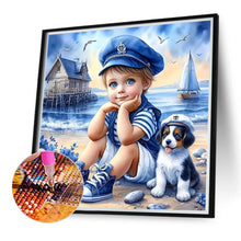 Load image into Gallery viewer, Little Boy And Dog At The Beach 40*40CM (canvas) Full Round Drill Diamond Painting
