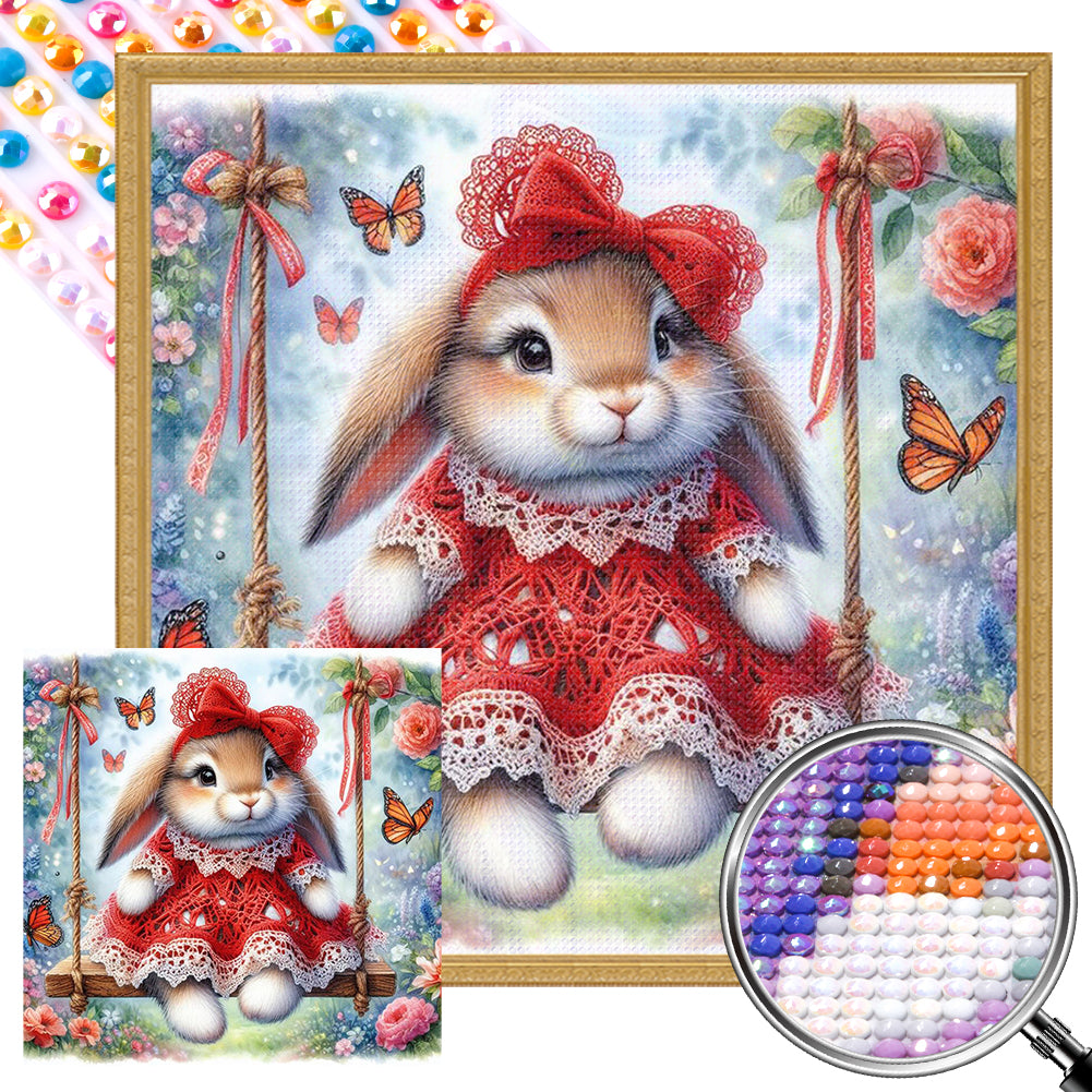 Rabbit On The Swing 30*30CM (canvas) Full AB Round Drill Diamond Painting