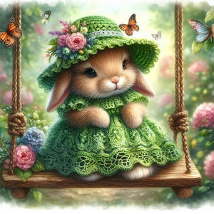 Rabbit On The Swing 30*30CM (canvas) Full AB Round Drill Diamond Painting