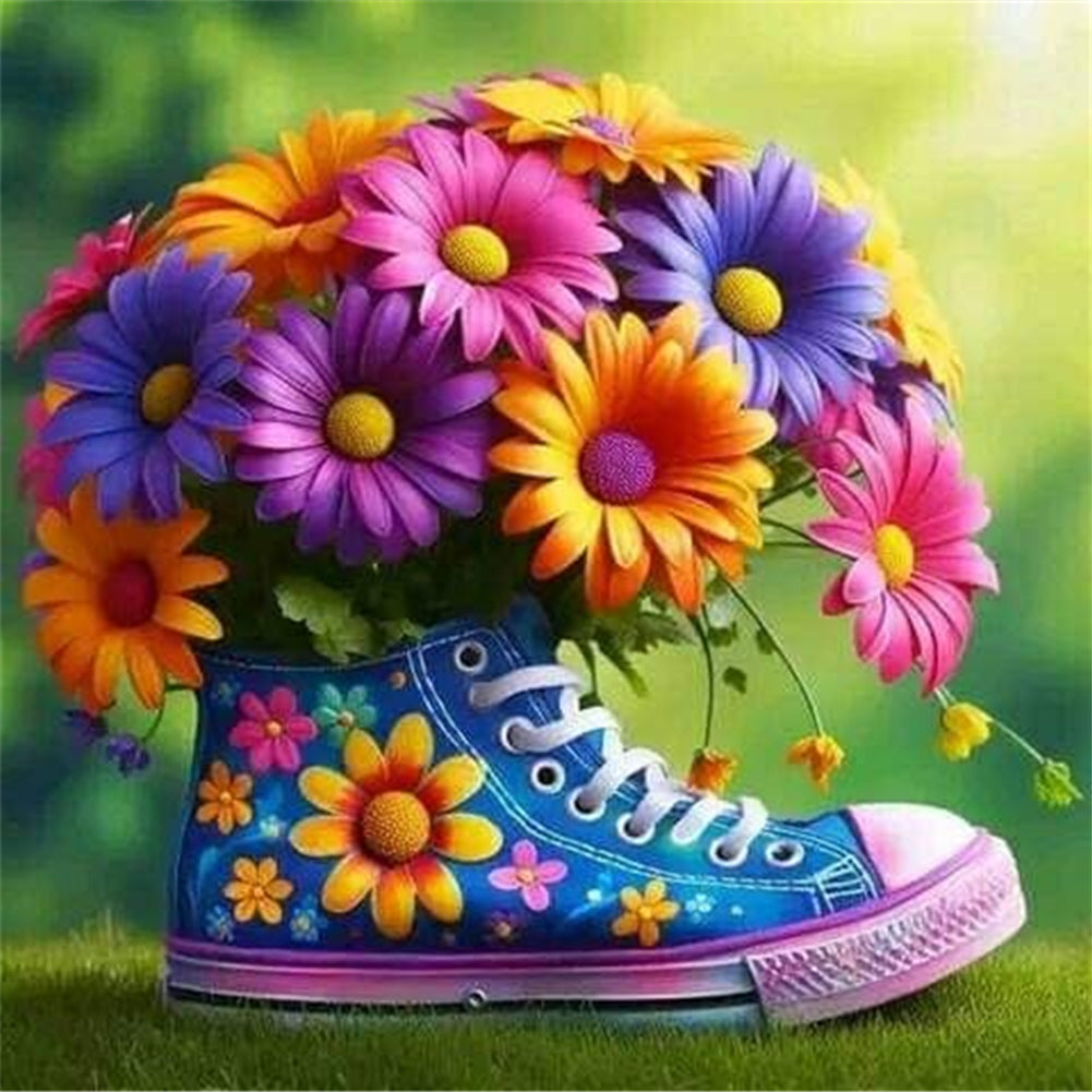 Daisy Bouquet Shoes 30*30CM (canvas) Full Round Drill Diamond Painting