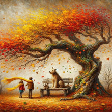 Load image into Gallery viewer, Dog And Family Under The Big Tree In Autumn 40*40CM (canvas) Full Round Drill Diamond Painting
