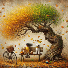 Load image into Gallery viewer, Dog And Family Under The Big Tree In Autumn 40*40CM (canvas) Full Round Drill Diamond Painting
