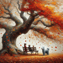 Load image into Gallery viewer, Dog And Family Under The Big Tree In Autumn 40*40CM (canvas) Full Round Drill Diamond Painting
