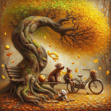 Load image into Gallery viewer, Dog And Family Under The Big Tree In Autumn 40*40CM (canvas) Full Round Drill Diamond Painting
