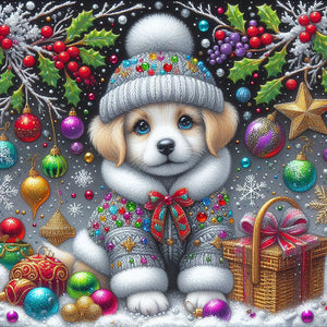 Christmas Dog 40*40CM (canvas) Full Round Drill Diamond Painting