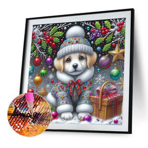 Christmas Dog 40*40CM (canvas) Full Round Drill Diamond Painting