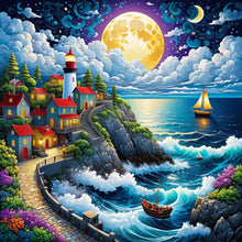 Load image into Gallery viewer, Seaside Town At Night 50*50CM (canvas) Full Round Drill Diamond Painting
