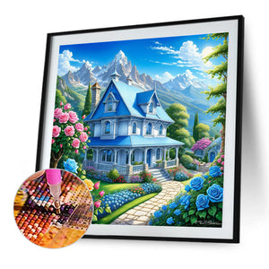 Rose Blue Villa 40*40CM (canvas) Full Round Drill Diamond Painting