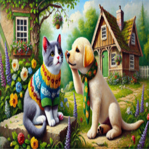 Cats And Dogs 45*75CM (canvas) Full AB Round Drill Diamond Painting