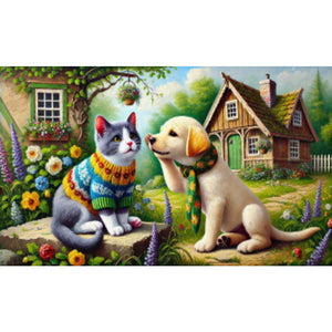 Cats And Dogs 45*75CM (canvas) Full AB Round Drill Diamond Painting