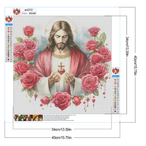 Love Red Rose Jesus 40*40CM (canvas) Full Round Drill Diamond Painting