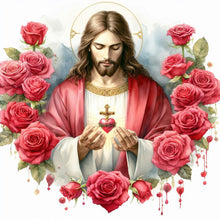 Load image into Gallery viewer, Love Red Rose Jesus 40*40CM (canvas) Full Round Drill Diamond Painting
