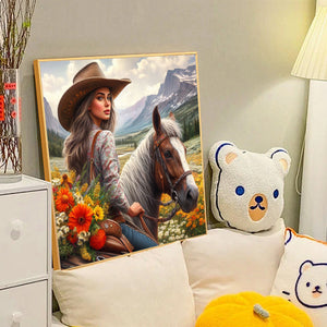 Cowgirl Riding Horse 40*40CM (canvas) Full Round Drill Diamond Painting