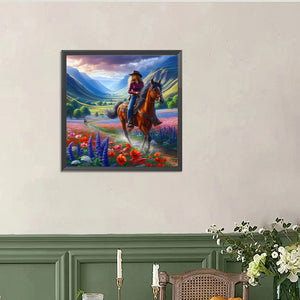 Horseback Riding To See The Sea Of Flowers 40*40CM (canvas) Full Round Drill Diamond Painting