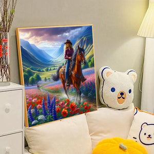 Horseback Riding To See The Sea Of Flowers 40*40CM (canvas) Full Round Drill Diamond Painting