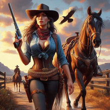 Load image into Gallery viewer, Cowboy Cool Girl And Horse 40*40CM (canvas) Full Round Drill Diamond Painting
