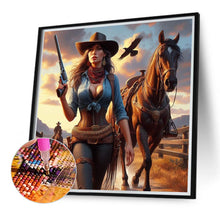 Load image into Gallery viewer, Cowboy Cool Girl And Horse 40*40CM (canvas) Full Round Drill Diamond Painting
