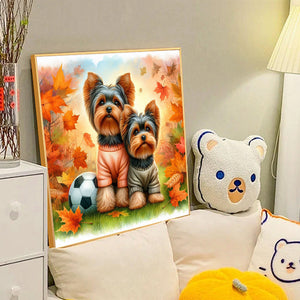 Yorkshire Terrier Dog In Autumn 40*40CM (canvas) Full Round Drill Diamond Painting