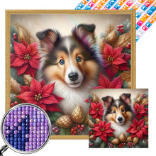 Load image into Gallery viewer, Christmas Poinsettia Dog 40*40CM (canvas) Full AB Square Drill Diamond Painting
