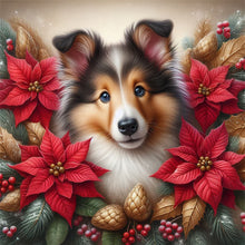 Load image into Gallery viewer, Christmas Poinsettia Dog 40*40CM (canvas) Full AB Square Drill Diamond Painting
