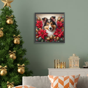 Christmas Poinsettia Dog 40*40CM (canvas) Full AB Square Drill Diamond Painting