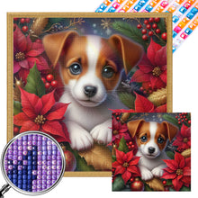 Load image into Gallery viewer, Christmas Poinsettia Dog 40*40CM (canvas) Full AB Square Drill Diamond Painting
