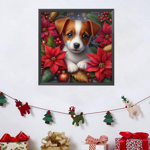 Christmas Poinsettia Dog 40*40CM (canvas) Full AB Square Drill Diamond Painting