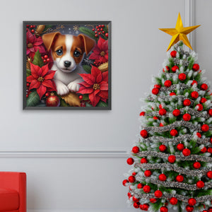 Christmas Poinsettia Dog 40*40CM (canvas) Full AB Square Drill Diamond Painting