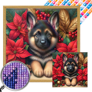 Christmas Poinsettia Dog 40*40CM (canvas) Full AB Square Drill Diamond Painting