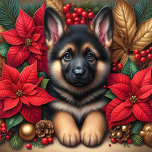 Load image into Gallery viewer, Christmas Poinsettia Dog 40*40CM (canvas) Full AB Square Drill Diamond Painting
