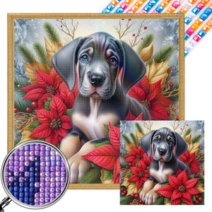 Christmas Poinsettia Dog 40*40CM (canvas) Full AB Square Drill Diamond Painting