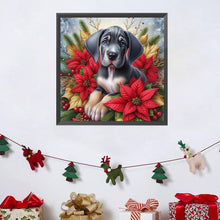 Load image into Gallery viewer, Christmas Poinsettia Dog 40*40CM (canvas) Full AB Square Drill Diamond Painting
