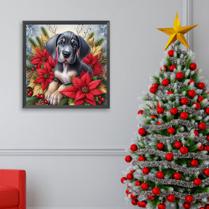 Christmas Poinsettia Dog 40*40CM (canvas) Full AB Square Drill Diamond Painting