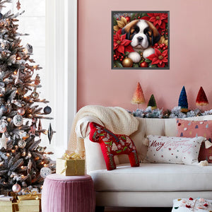 Christmas Poinsettia Dog 40*40CM (canvas) Full AB Square Drill Diamond Painting