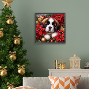 Christmas Poinsettia Dog 40*40CM (canvas) Full AB Square Drill Diamond Painting