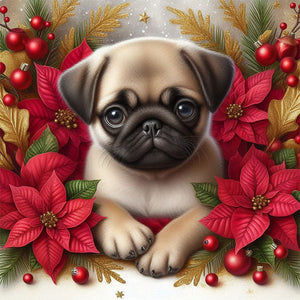 Christmas Poinsettia Dog 40*40CM (canvas) Full AB Square Drill Diamond Painting