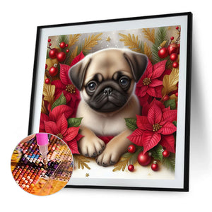 Christmas Poinsettia Dog 40*40CM (canvas) Full AB Square Drill Diamond Painting