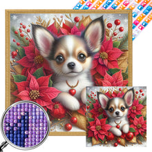 Load image into Gallery viewer, Christmas Poinsettia Dog 40*40CM (canvas) Full AB Square Drill Diamond Painting
