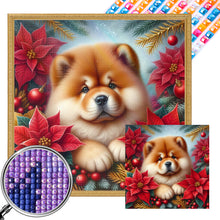 Load image into Gallery viewer, Christmas Poinsettia Dog 40*40CM (canvas) Full AB Square Drill Diamond Painting
