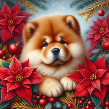 Load image into Gallery viewer, Christmas Poinsettia Dog 40*40CM (canvas) Full AB Square Drill Diamond Painting
