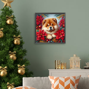 Christmas Poinsettia Dog 40*40CM (canvas) Full AB Square Drill Diamond Painting