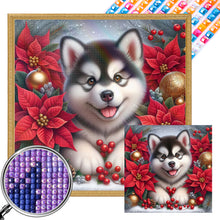 Load image into Gallery viewer, Christmas Poinsettia Dog 40*40CM (canvas) Full AB Square Drill Diamond Painting
