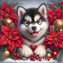 Load image into Gallery viewer, Christmas Poinsettia Dog 40*40CM (canvas) Full AB Square Drill Diamond Painting
