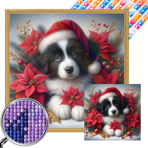 Christmas Poinsettia Dog 40*40CM (canvas) Full AB Square Drill Diamond Painting