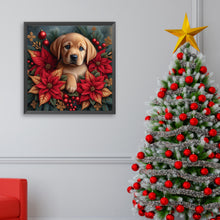 Load image into Gallery viewer, Christmas Poinsettia Dog 40*40CM (canvas) Full AB Square Drill Diamond Painting
