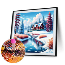 Load image into Gallery viewer, Small House In The Snow By The River 30*30CM (canvas) Full Round Drill Diamond Painting
