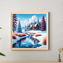 Load image into Gallery viewer, Small House In The Snow By The River 30*30CM (canvas) Full Round Drill Diamond Painting
